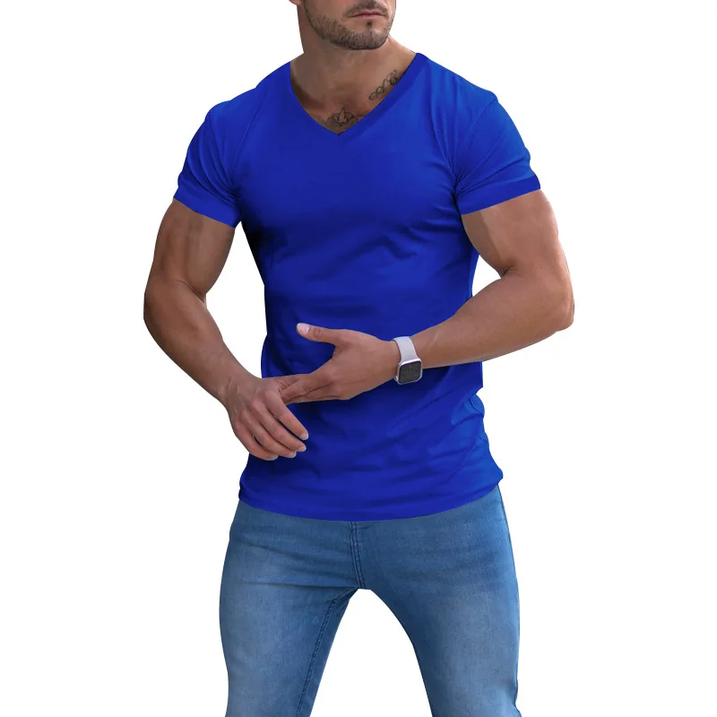 YYFS Men Short Sleeve T Shirts for Man 2018 New Summer 100% Pure Cotton Vintage Patchwork Tees V neck Cotton tshirt Homme M-4XL