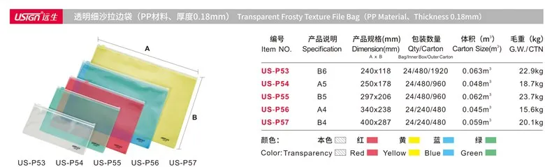 US-P56 Plastic Zipper File Bag A4 Size File Envelope Document Bag Paper Pockets Letter Folder
