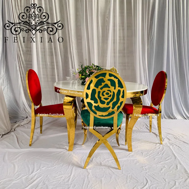 Wood top Stainless steel White Round  table