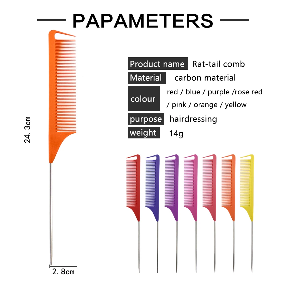 Kids Kinky Light Purple Lime Green Carbon Metal Precision Parting Hair Braid Combs Part Custom With Removable Parts With Logo