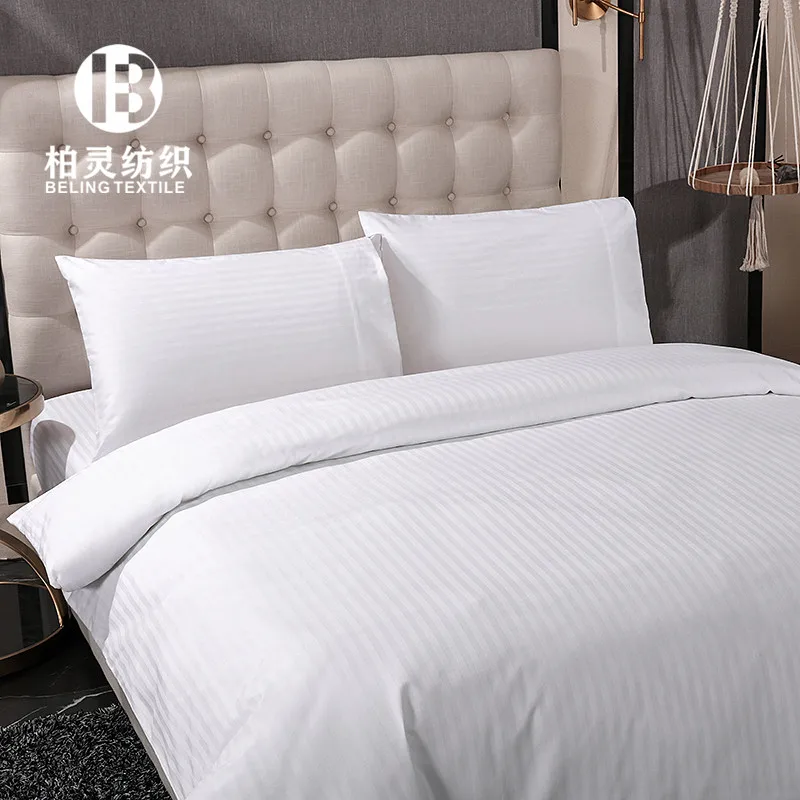 300 thread count 1CM satin stripe luxury hotel bed sheets, Good Price wholesale bed sheet for high star hotel rooms