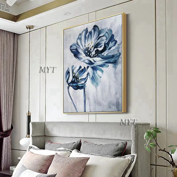 Современная Масляная картина с цветочным рисунком, домашний декор, Текстурированные картины с цветами лотоса, 2 панели на холсте