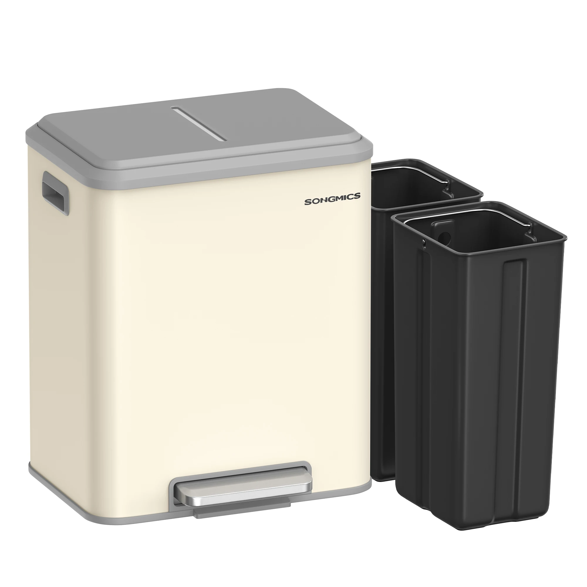 SONGMICS Custom Steel 2 x 15L Rubbish Trash Can Household Double  waste Recycle bins Soft Close Pedal Bin