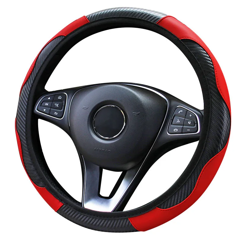 Carbon Fiber Car Steering Wheel Covers without Rubber Elastic Band Stretch Leather Steering Wheel Cover