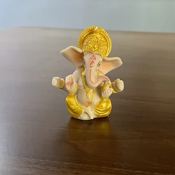 9cm Hot Selling Indian God Figure Gold Baby Ganesha Hindu Idol Sitting Statue Crafts Ganpati Gilt Ganesh