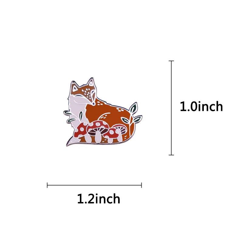 Mushroom Red Fox Enamel Pin Forest Spirit Autumn Animals Badge