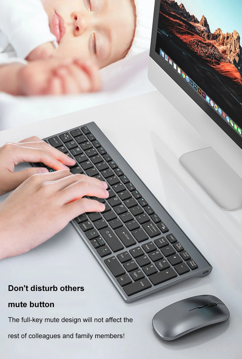 Utra Thin BT keyboard Set Aluminium Alloy Multi Device Wireless Rechargeable Keyboard Mouse Combo