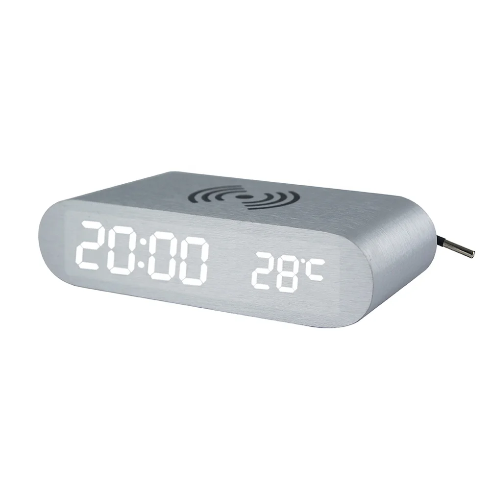 Wooden Qi Fast Wireless Charger With Digital Led Clock Wooden Qi Wireless ET588