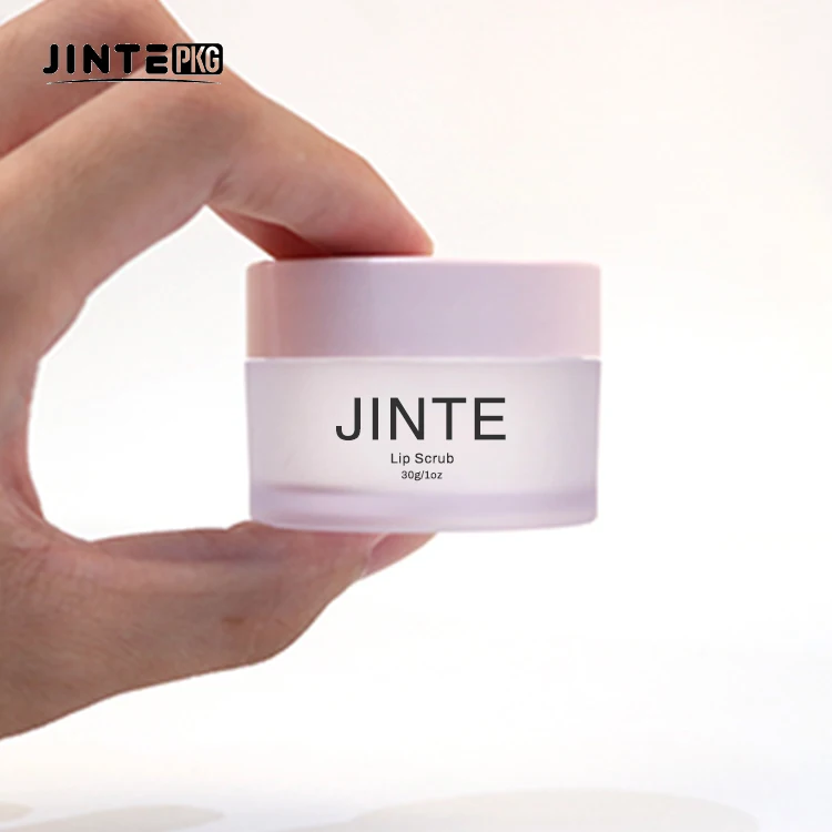 Custom Sweet Empty Lip Balm Lip Scrub Container PETG Small Plastic 5g 10g 15g 30g Frosted Jar with Pink lids