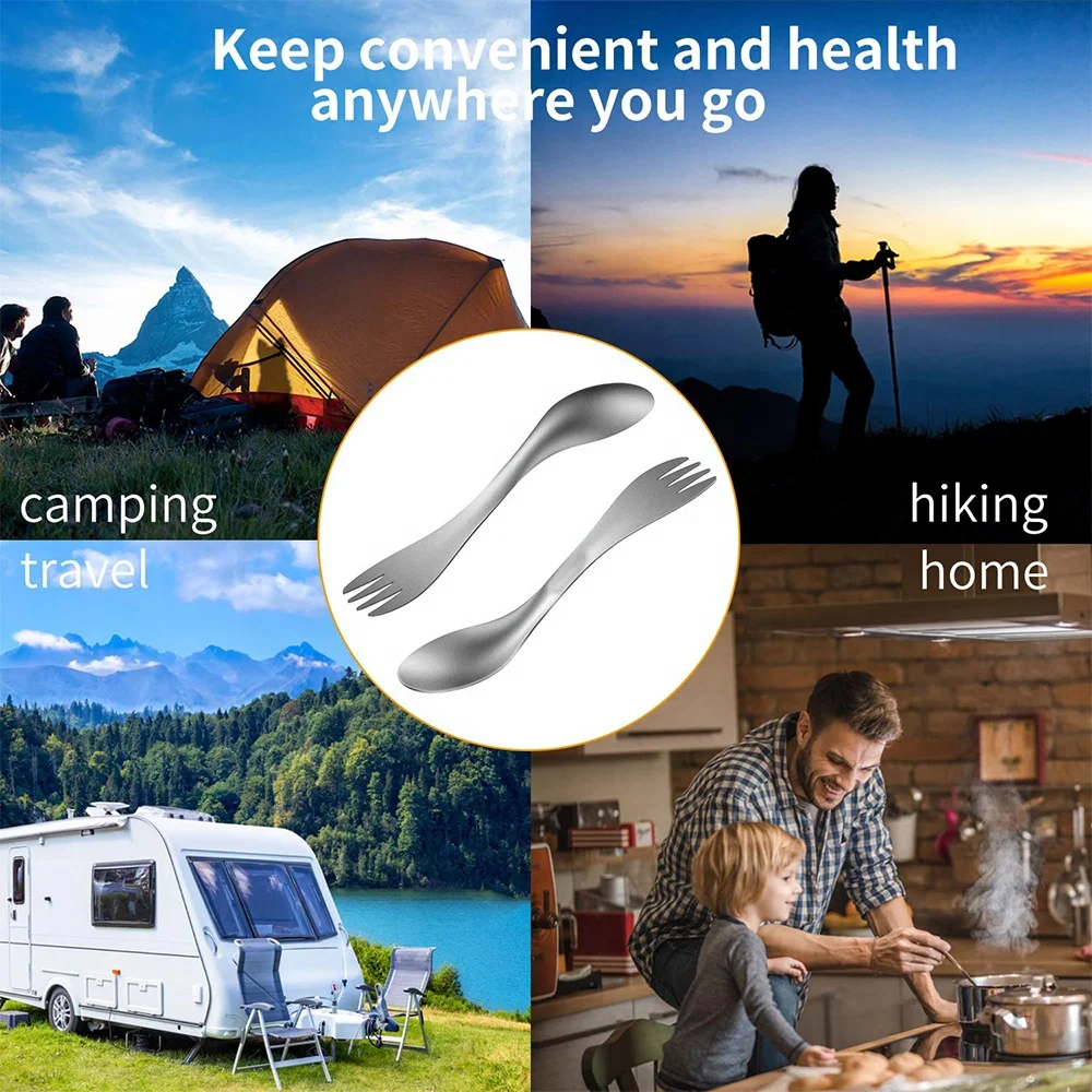 2 in 1 Fork and Spoon Combo, Ultra Lightweight Camping Cutlery Utensil Silverware, Titanium Spork for Travel