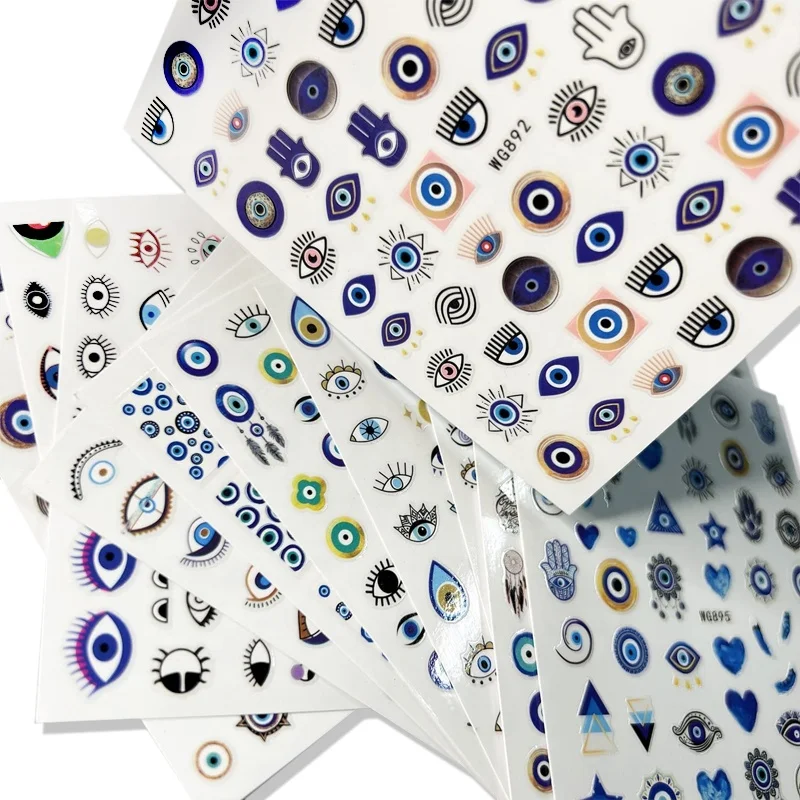 3D Nail Stickers Eye DIY Adhesive Sticker Nail Art Decoration Decals Supplies Abstract Pattern Evil Eye Nail Design Blue Plastic