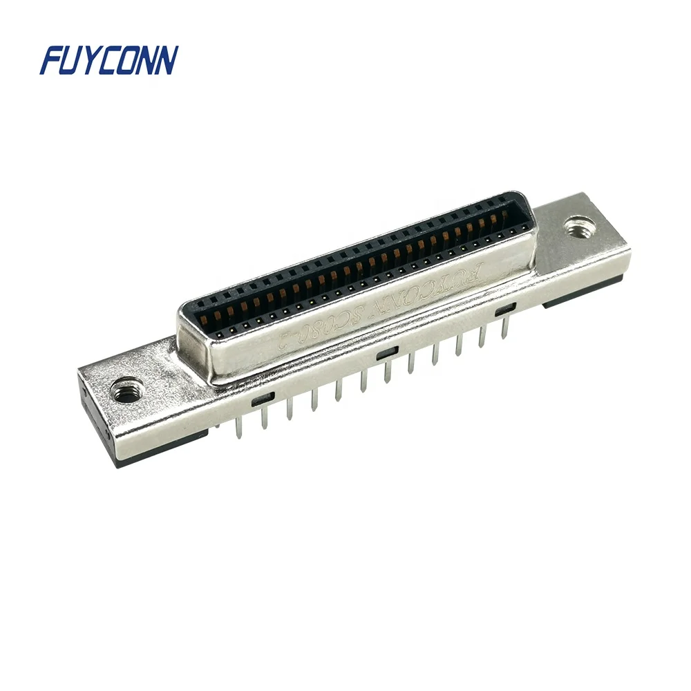 1.27mm CN Type 50 position SCSI Female Vertical PCB Connector, 14pin 26pin 50pin SCSI Female Connector With Straight Terminals