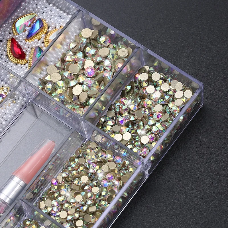 New Design Nail Art Rhinestone Sticker Transfer Foil Decals Diamond Rhinestone Box Jewelry Set Bow 3D Metal DIY Nail Art