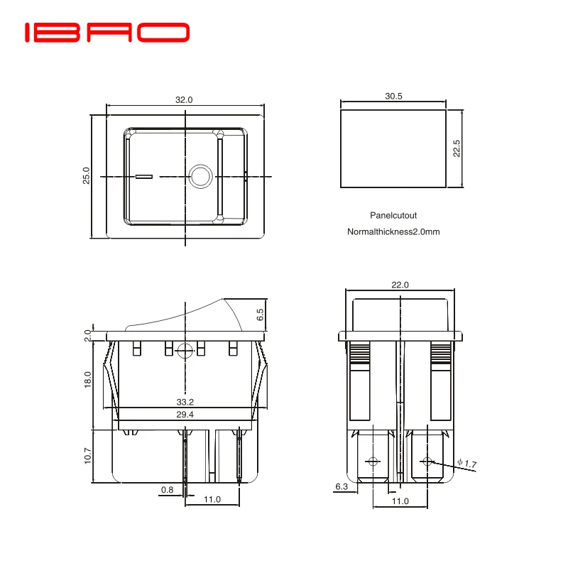 Black Rocker Switch IBAO Factory Price High Quality Waterproof Rocker Switch for Sharing Device