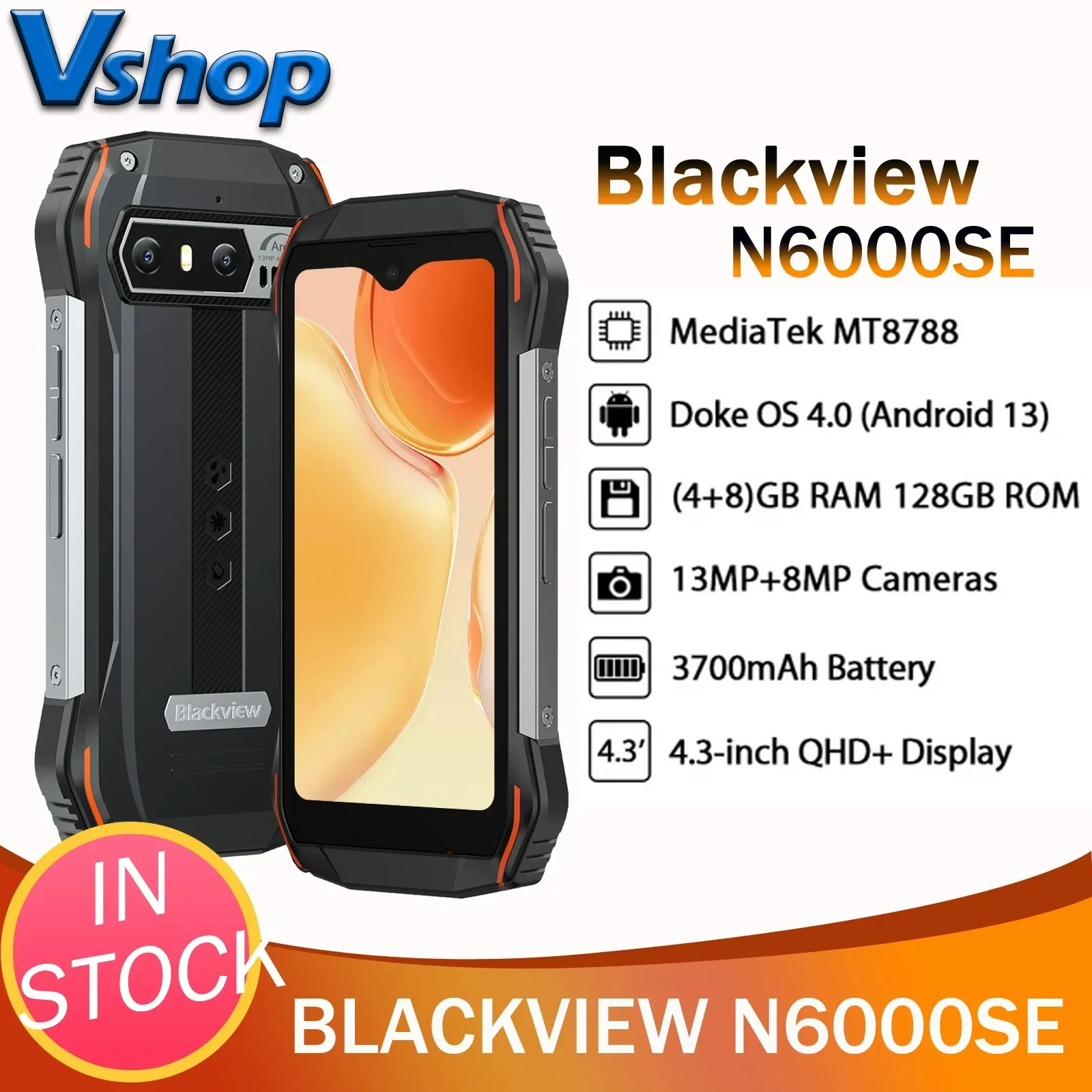 Rugged Smartphone Blackview N6000SE  4GB+128GB 4.3 inch Display MT8788 Octa Core 13MP Camera 3700mAh Android 13 NFC 4G