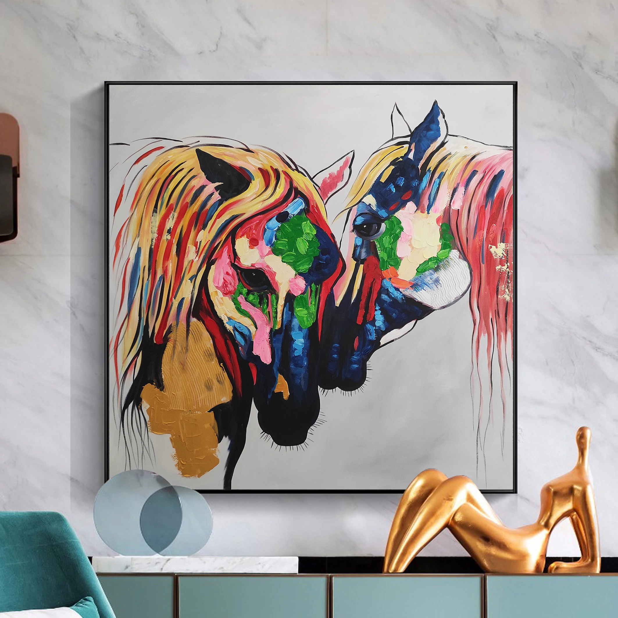 Animal Handpainted Abstract Horse Art on Canvas Colorful Oil Painting Pure Home Decoration