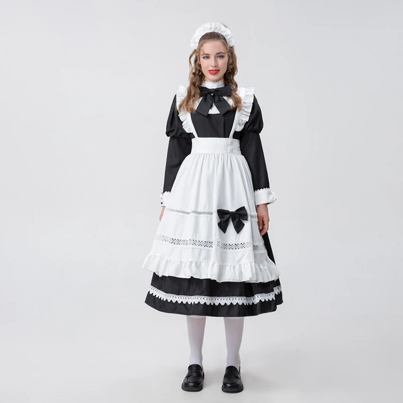 New Aristocratic Long Sleeve Maid Cosplay Dress Japanese Maid Uniform Lovely Dress Large Size Maid Costume