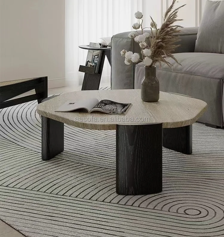 Oak wood frame hexagon stone or frp top costco coffee table set foshan factory wholesale