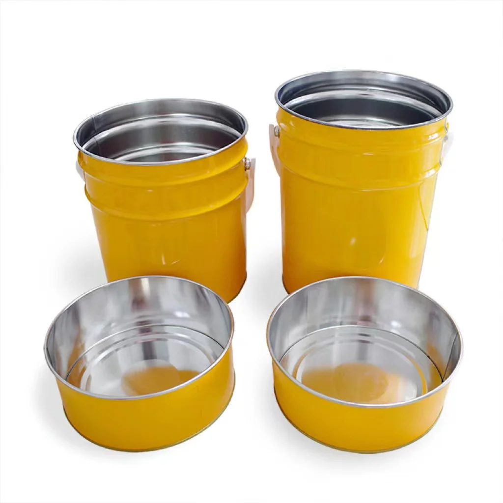 Empty yellow 2L4L6L big mouth round chemical paint drum chemical glue metal packaging tin ring bucket with plastic handle