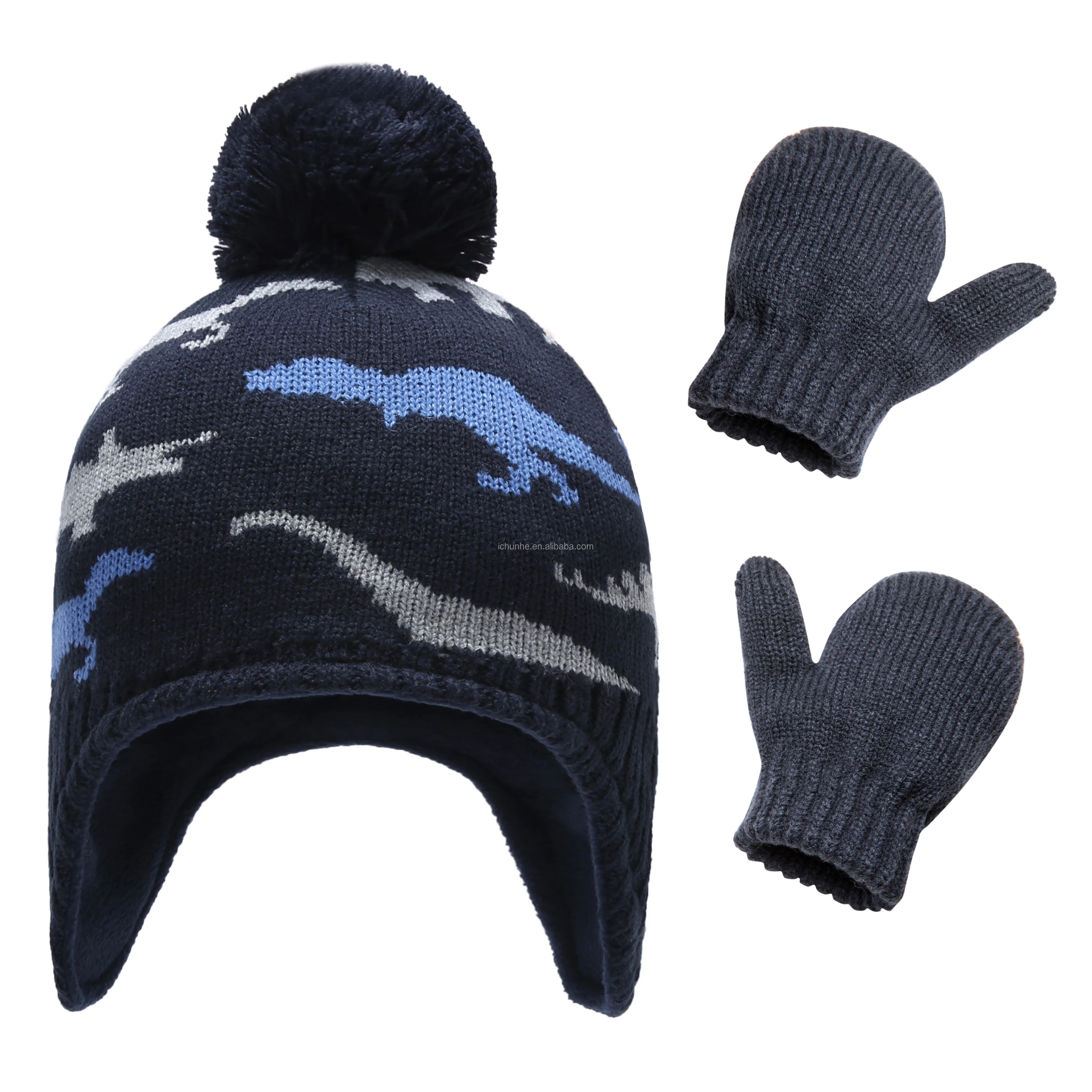 factory hot sale boys girls baby  toddler hat glove sets  warm thermal winter Knitted Hats Mittens Glove  Baby Beanie Caps Sets