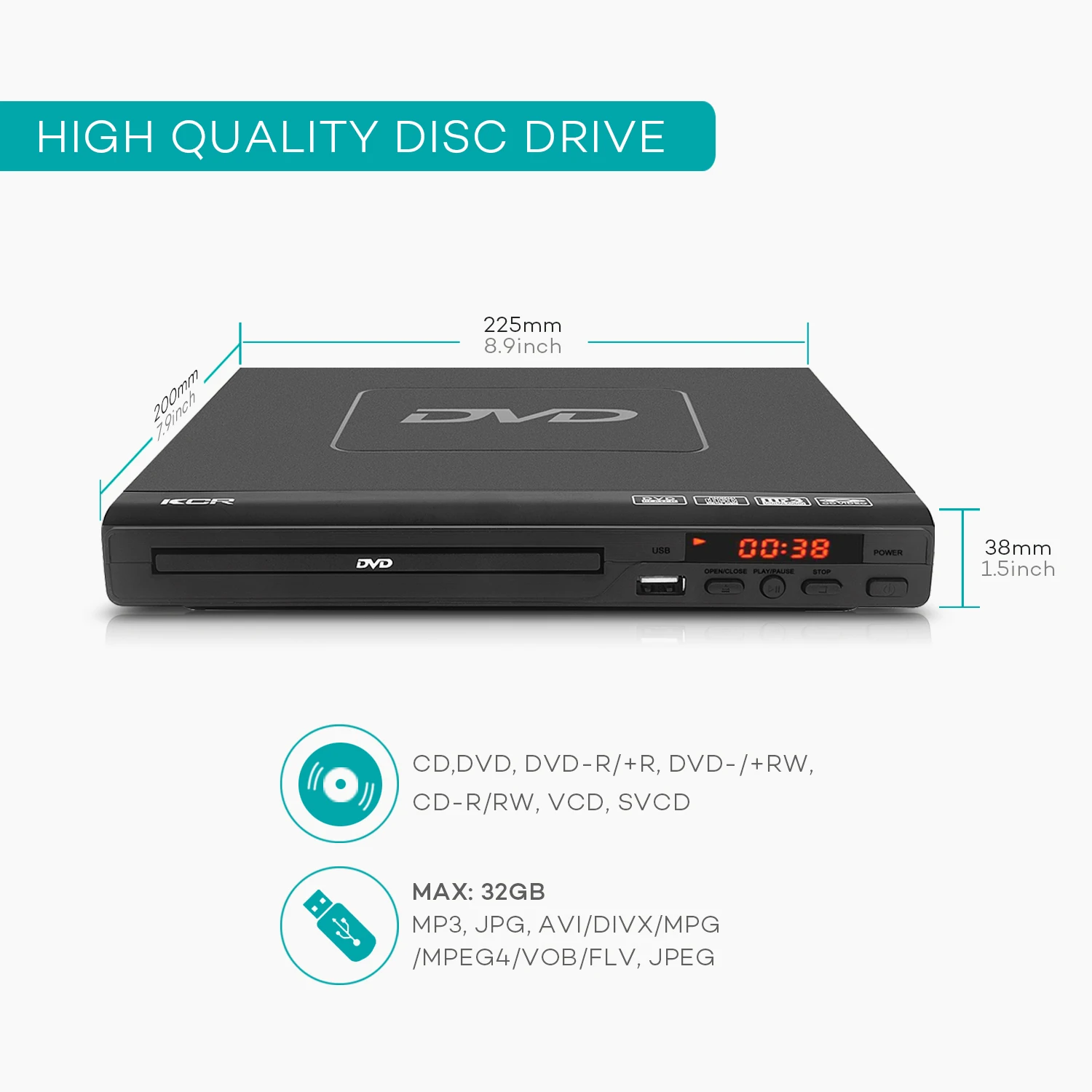  225 мм DVD-плеер home cd все регионы бесплатно DVD CD диск DIVX дистанционное управление USB вход