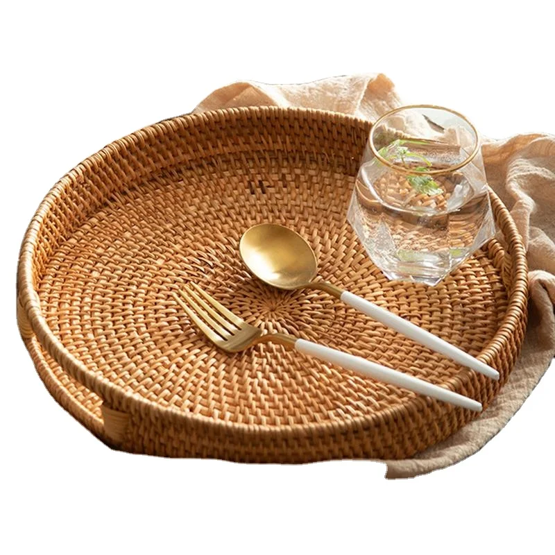 Натуральные круглые лотки для хранения еды из ротанга ручной работы