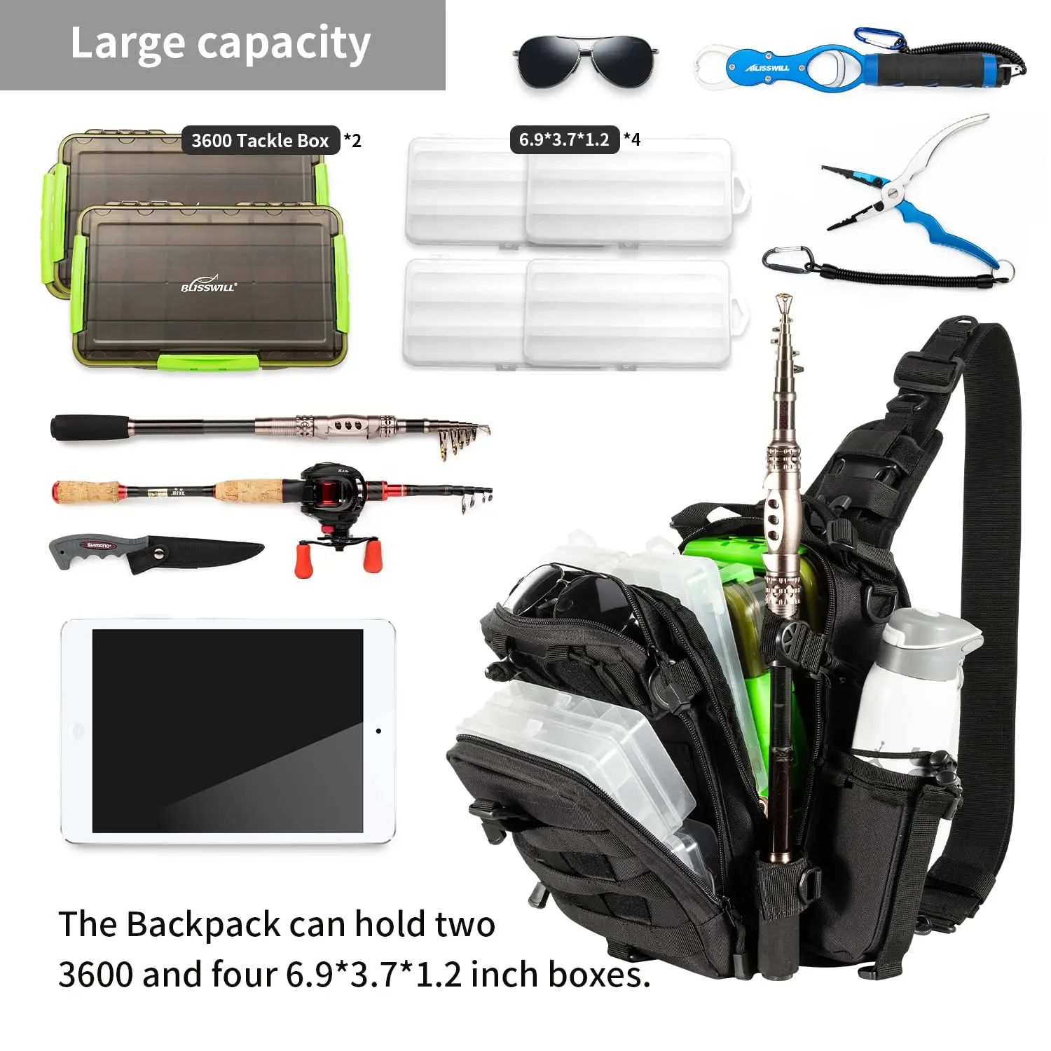 Multifunctional Lightweight Rod Tackle Storage Bag Tactical Fishing Tackle Sling Pack Fishing Fisherman Bag for Fishing Hunting