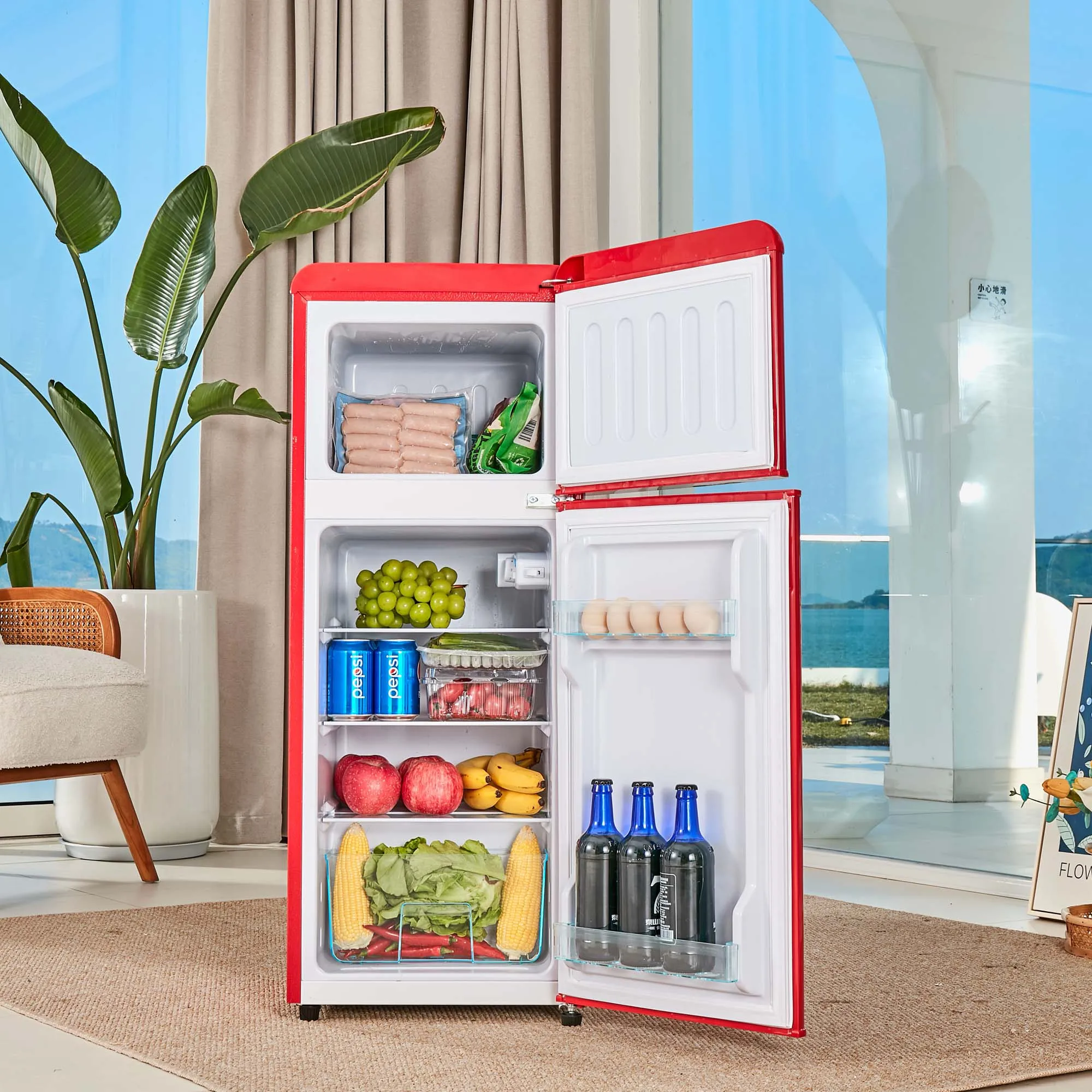American Retro Mini 72L Top-Freezer Double-Door Refrigerator for Dormitory Office Home Hotel New Compact Refrigeration Equipment