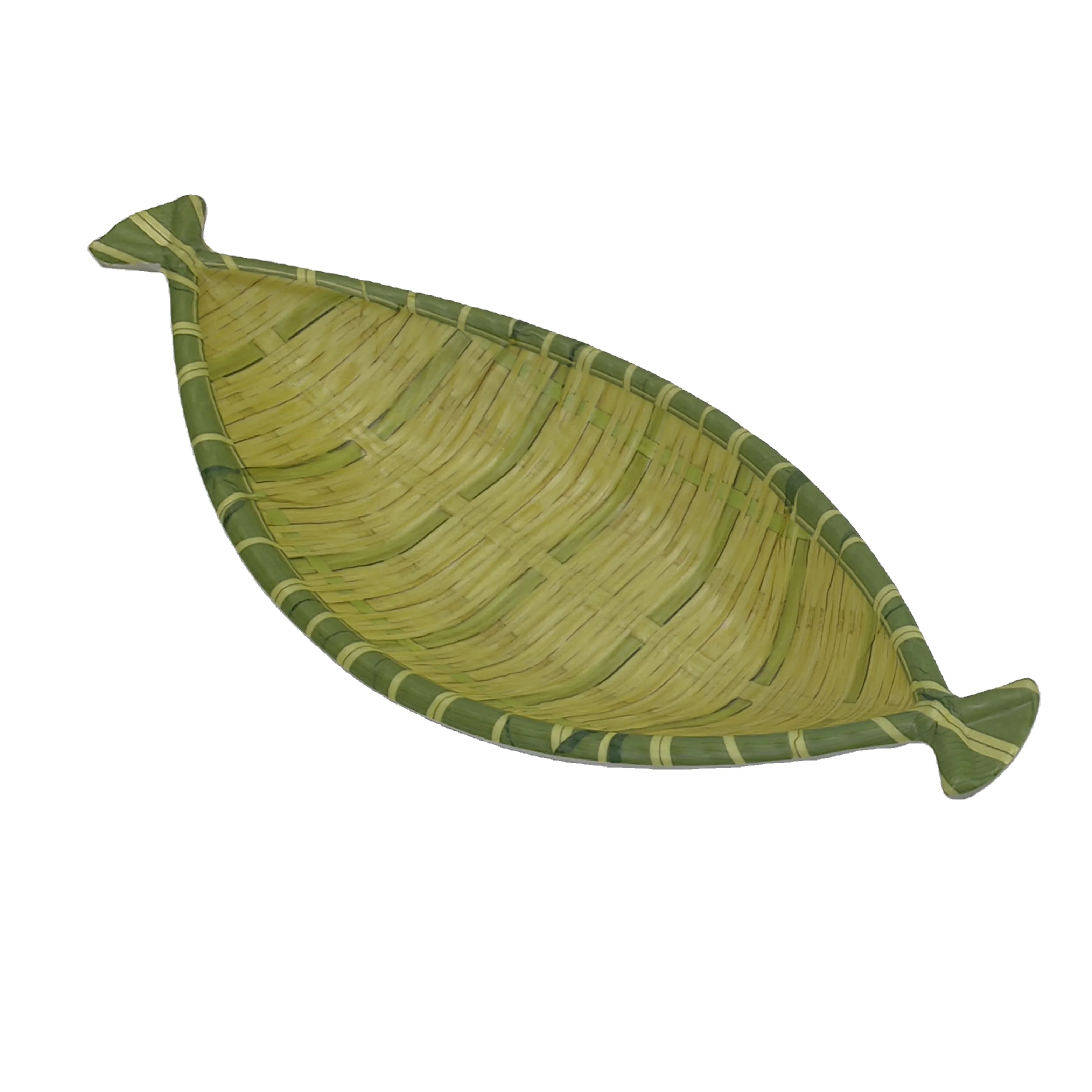 2023Small Bamboo Basket Fruit Woven Bamboo Food Tray Sushi Boat Bamboo Woven Mimetic rattan basket  Plate Handmade Basket