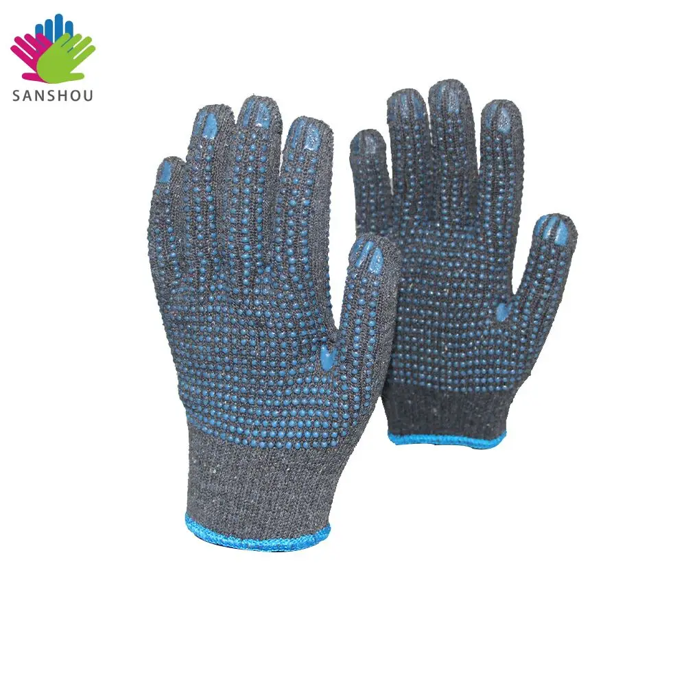 10 gauge latex cotton knitted double side dotted PVC safety working gloves for Qatar market