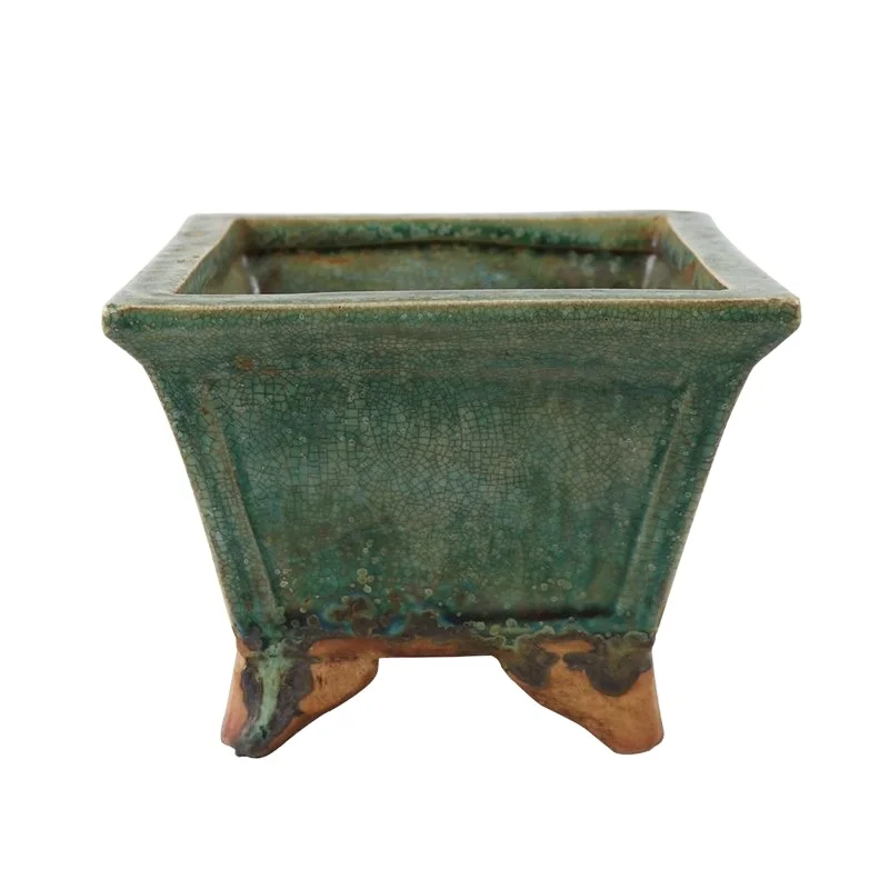 RZSP20  Antique Green Coarse Pottery  Small Size  square Shape Ceramic Planter Pottery