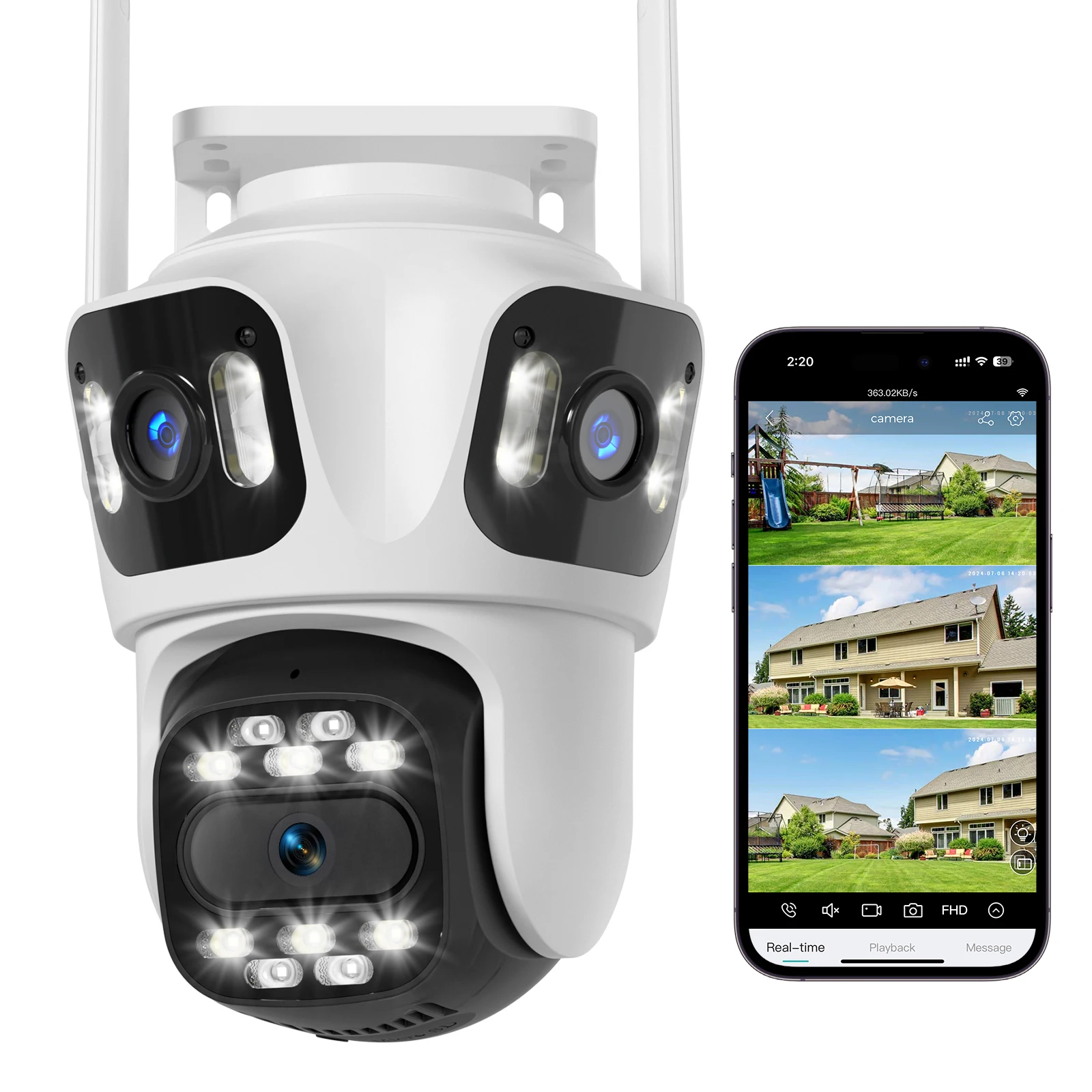 Multi lens full-color night vision Ptz outdoor Cctv home smart security camera wireless WiFi