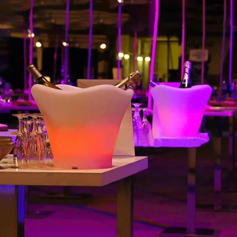 Wholesale Ice bucket with led light cooler box plastic led illuminated ice bucket champagne wine cooler