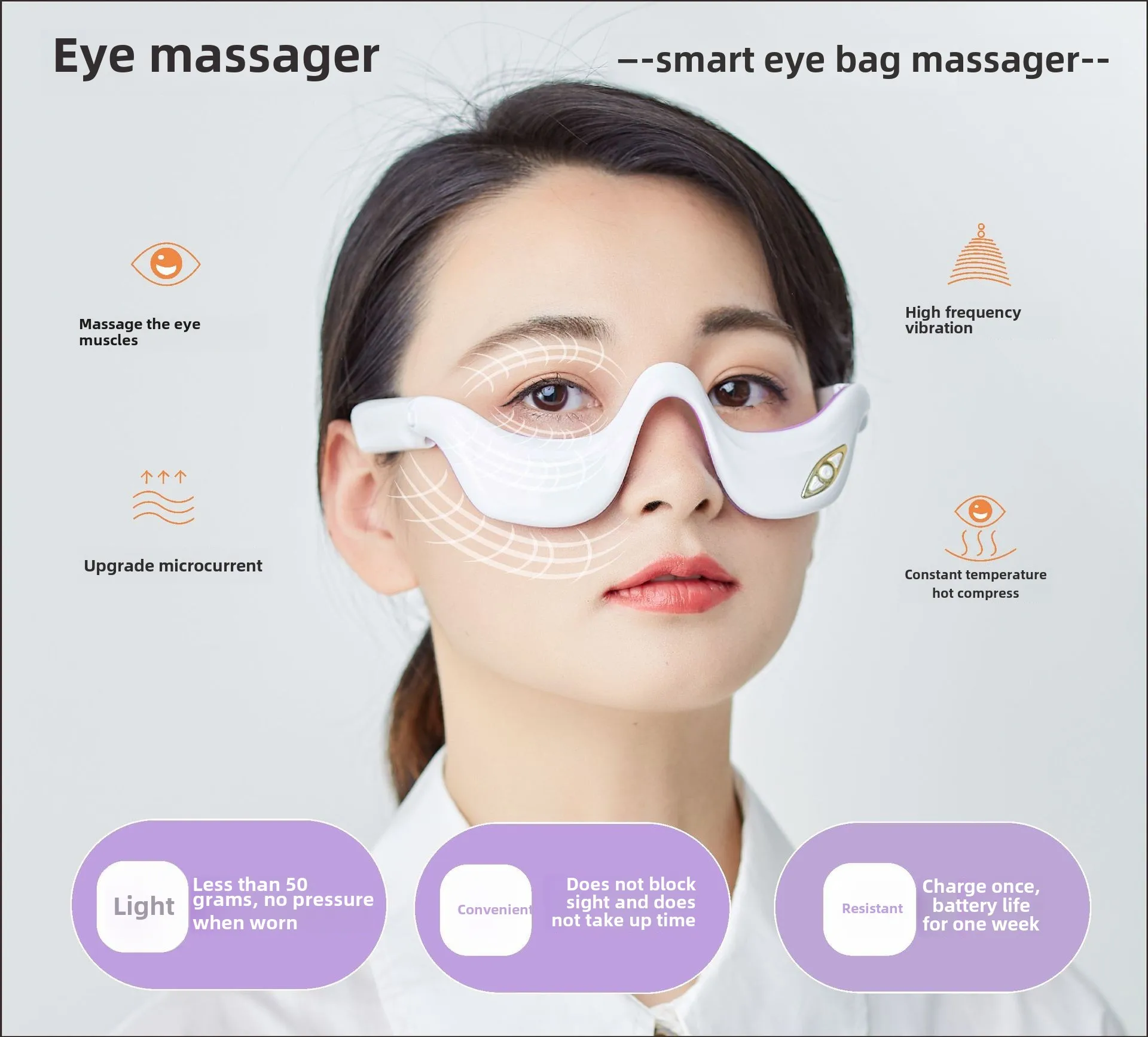 Micro-Current Eye Beauty Instrument Ems Technology Cross-Border New Electric Eye Bag Hot Compress Massage Eye Personal Care