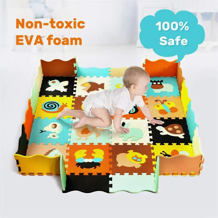 Factory Direct Selling EVA Foam Puzzle Animal Mats with Fence for baby Playing Crawling Floor Mats