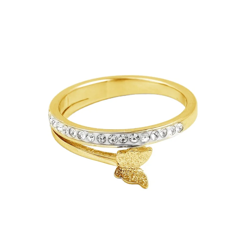 Fashion butterfly Diamond Stainless Steel Women Ring Creative Simple Jewelry