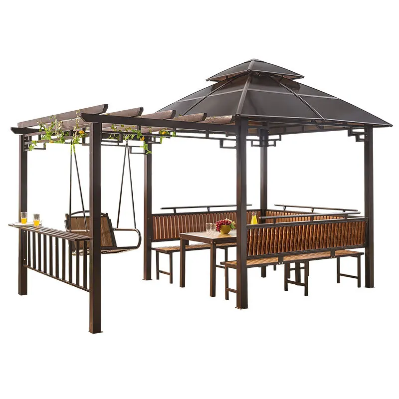 Garden Outdoor Sunshade Pavilion PC Roof Waterproof Pergola Sunshade Gazebo Grape trellis Pavilion