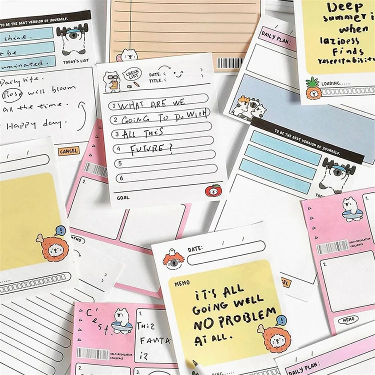 Wholesale Custom Kawaii Magnetic Self-Adhesive Memo Note Tabs Paper Logo Printed School Use Custom Sticky Note Kawaii Pad