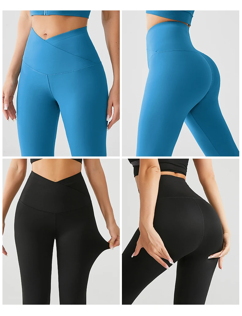 Custom Fitness Comfortable Support Soft Seamless Silk Non-see Through V Cut Shape Yoga Leggings Pants for Women Girls