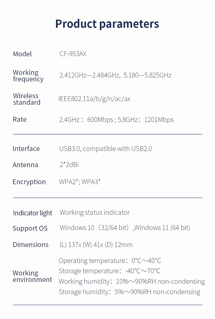 Цена по прейскуранту завода-изготовителя CF-953AX высокая скорость Wi-Fi 6 usb-ключ AX1800 беспроводной