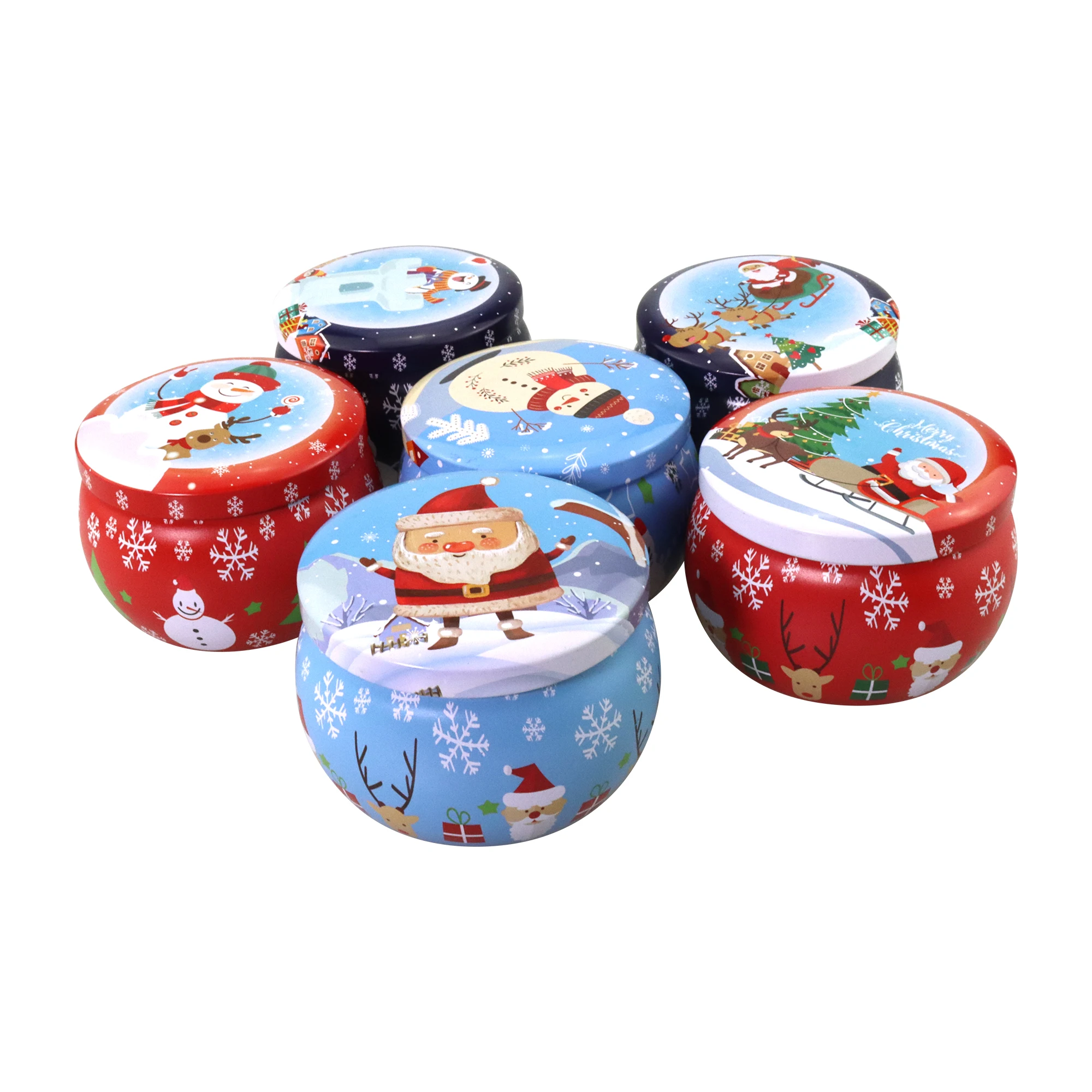 Small Round Decorations Christmas Metal Tin Box For Candy , Candle Making , Gift Package