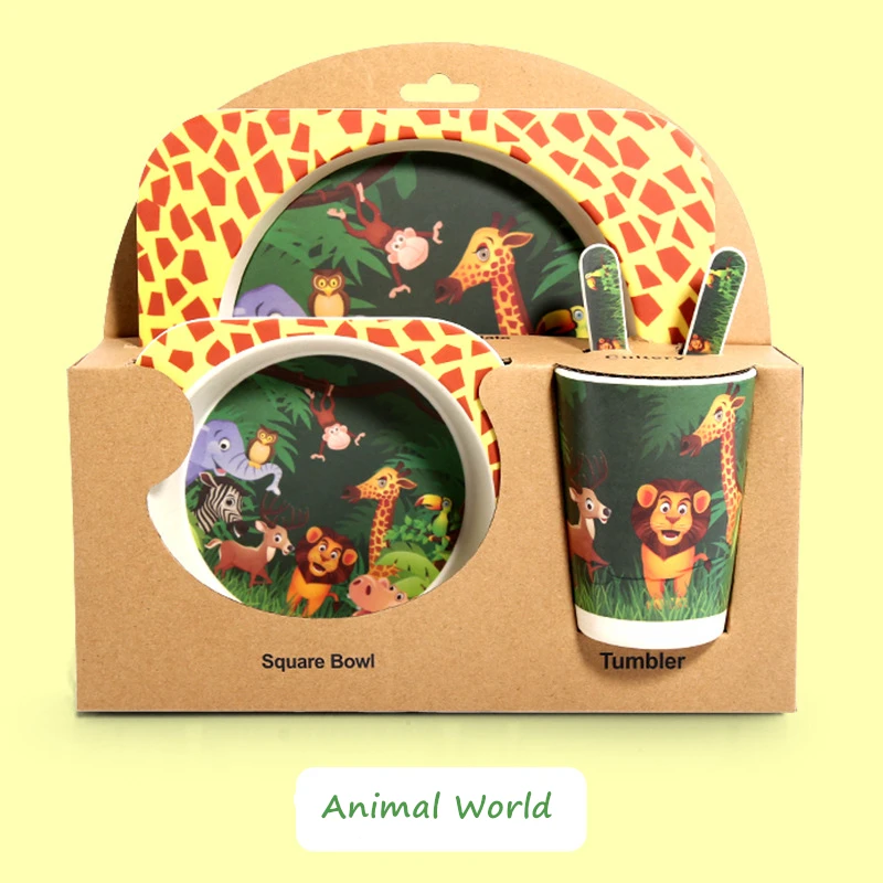 Biodegradable Clean Design Bowl Animal Children Tableware Set Eco Friendly Dinner Set Bamboo Fiber Kids Dinnerware Set