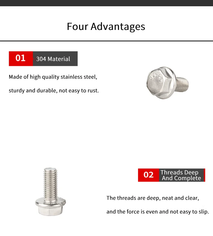 ZhiJia M5 M6 M8 M10 M12 304 Stainless Steel Hexagonal T-head Hangers Hex Flange Head Bolts With Teeth Anti-slip