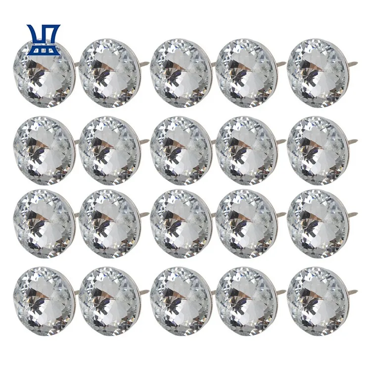 BQLZR Free Shipping 20Pcs Soft Bags Decoration Edging Nail Clear Diamond Crystal Upholstery Sofa Furniture Nails Tacks