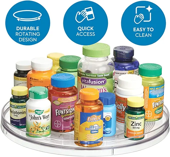 Lazy Susan, Bathroom Storage Tables Makeup Stations Dressers Plastic Spinning Turntable Storage Tray Rotating Organizer