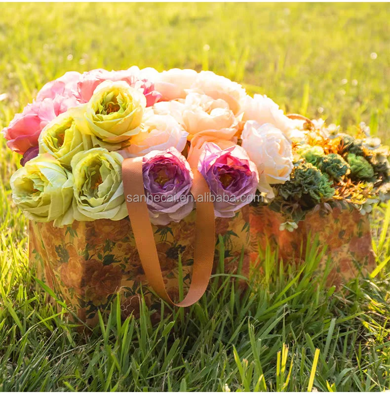 Handmade Retro Rose Kraft Paper Bag for Clothing Store Facia Mask Shoe Box Packaging Custom Logo Digital Printing for Gift Bag