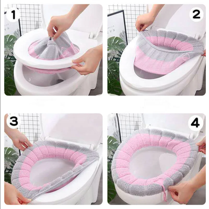 Winter Warm Toilet Seat Cover Mat Bathroom Toilet Pad Cushion With Handle Thicker Soft Washable Closestool Toilet Seat Cover