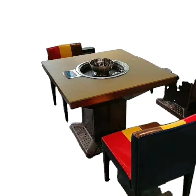 Custom Commercial induction cooker smokeless  plywood BBQ&hot pot table