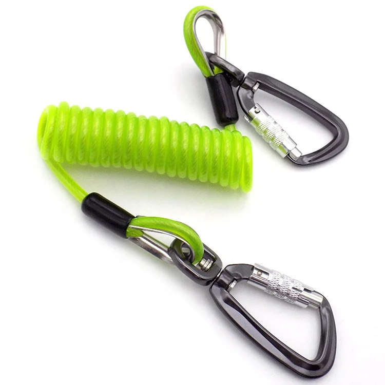 5.0mm steel wire rope coated PU spring tools safety stainless coil lanyard