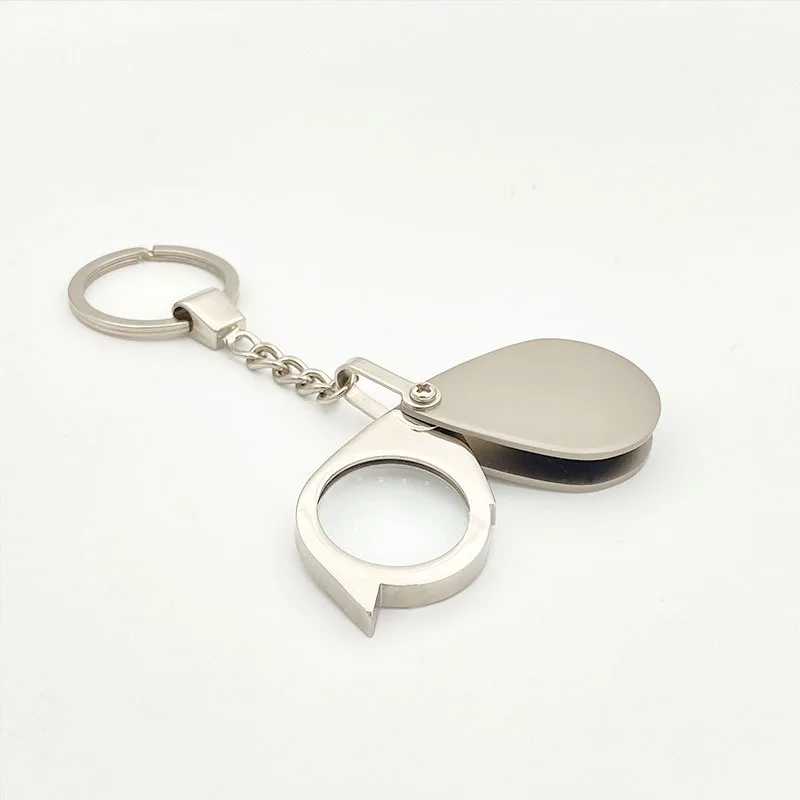 Custom logo 10X Pocket Magnifier Keyring Promotional Souvenir Gifts Alloy Hand Holding Key Chains Mini Magnifying Glass Keychain